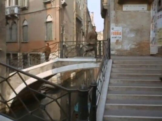The stairs between the Ponte Barbarigo and the Ponte Duodo, located at the back of the Chiesa di Santa Maria del Giglio. Circa 1968