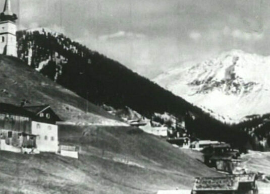 Monstein with Reformierte Kirche Davos Monstein top left. Circa 1954
