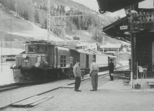 Rhaetian Crocodile locomotive Davos Glaris Station Circa 1954