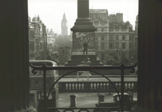 Trafalgar Square, WC2 viewed from the National Gallery. Circa 1942