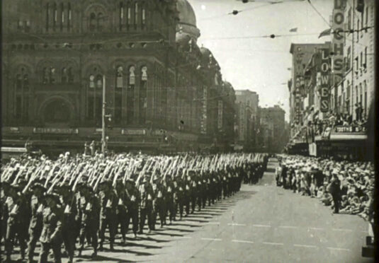 Looking north along George Street, Sydney, NSW, Australia. Circa 1942
