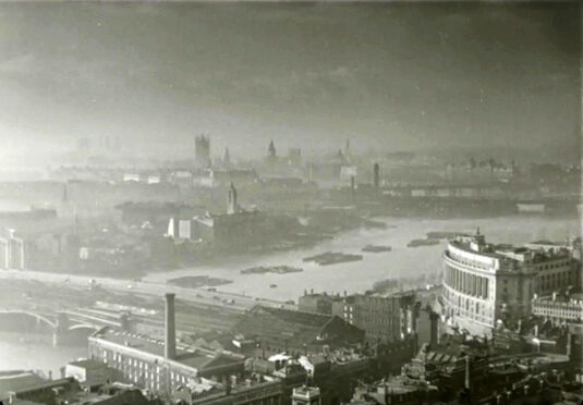 Looking south east with Unilever House dominant in the right hand corner. Circa 1942