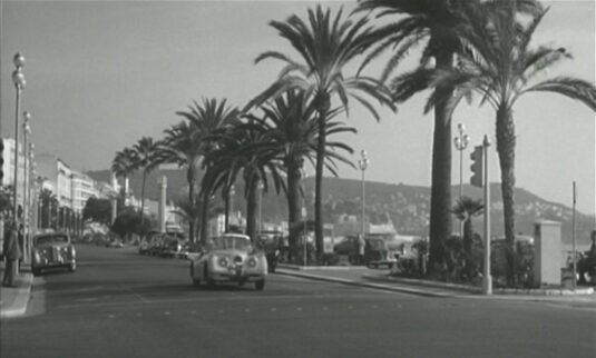 Promenade des Anglais, Nice, France looking east from the junction with Rue de Rivoli. Circa 1958