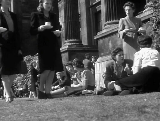 The front of the National Gallery. The doorway to the right of the main entrance. Circa 1942
