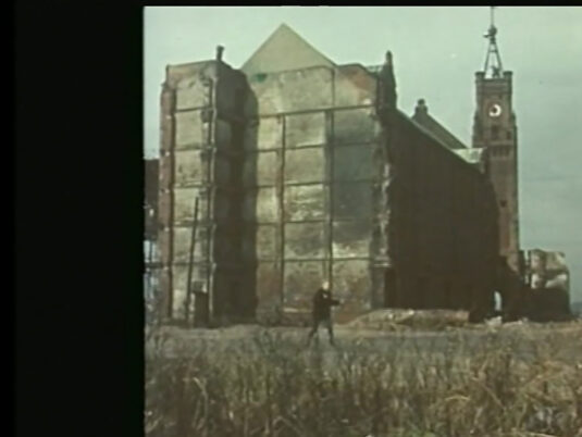 The rear of the destroyed Kaiserspeicher A, Hamburg harbour. Circa 1955