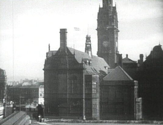 Sheffield Town Hall, Pinstone Street, S1 as seen from the north. Circa 1942