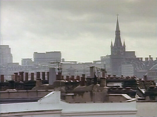 Looking south across London from just east of Kings Cross station with the clock spire of St Pancras showing is presence. Circa 1992