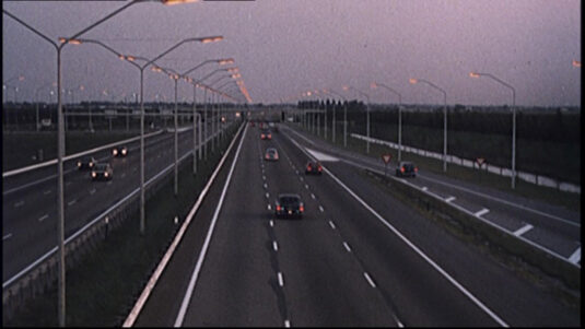 Highway A4 seen from the overpass at Bennebroekerweg, Rijsenhout, North Holland. Circa 1973