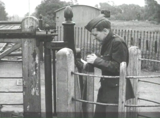 Midgham Station and signal box in neighbouring village Woolhampton, Berkshire. Circa 1943