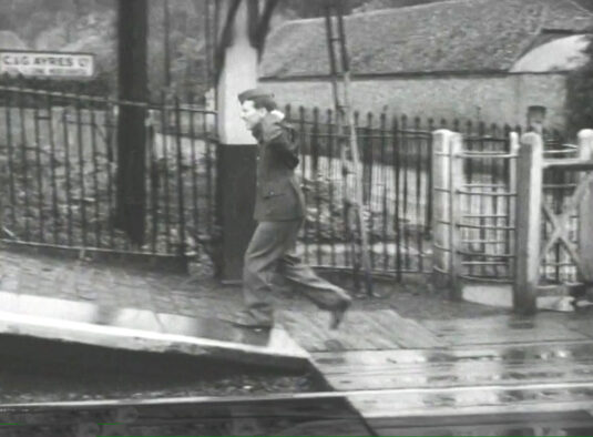 Midgham Station and signal box in neighbouring village Woolhampton, Berkshire. Circa 1943