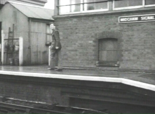 Midgham Station and signal box in neighbouring village Woolhampton, Berkshire. Circa 1943