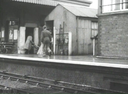 Midgham Station and signal box in neighbouring village Woolhampton, Berkshire. Circa 1943
