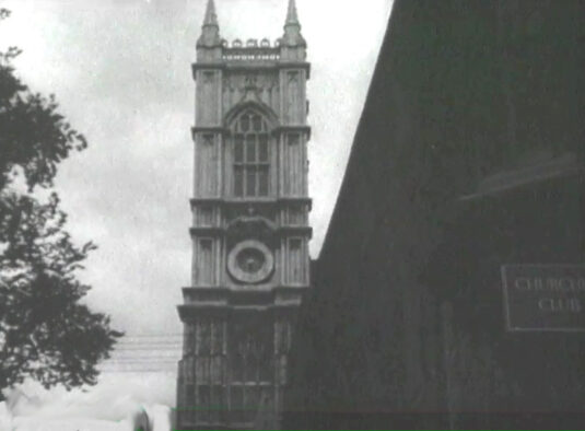A tower of Westminster Abbey as seen from Dean’s Yard, SW1 Circa 1943