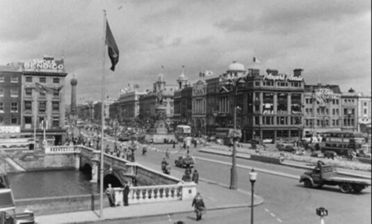 view of O’Connell Street over O"Connell Bridge Circa 1957