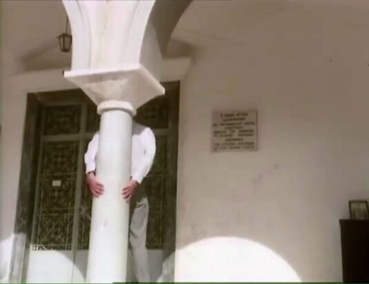 This is the right-hand column outside the Church of St. Constantine and Helen in Elounda village. Circa 1977