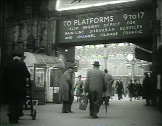 Victoria station, as it says Platform 8 Circa 1954
