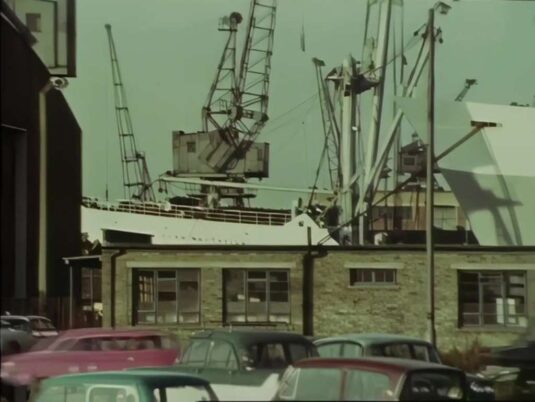 West India Dock from South Quay. Circa 1970 The Hilton Hotel, Marsh Wall now totally occupies this view.
