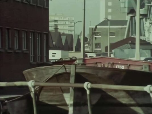 West India Dock (Import) looking north towards, background right, Thornfield House, Rosefield Gardens. Circa 1970