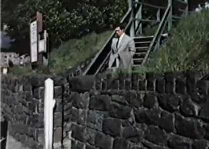 The bottom of the steps running from Penhelig station on Terrace Road, Penhelig. Circa 1955
