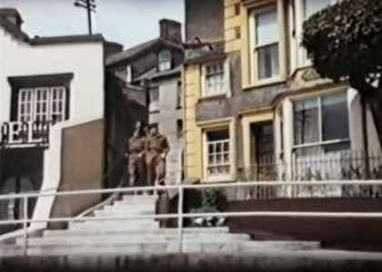 The steps alongside the Britannia Hotel lead up to Church Street from Sea View Terrace. Circa 1955