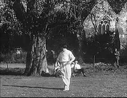 Maidenhead & Bray Cricket Club with St. Michaels Church, Bray in the background. Circa 1952