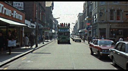 The now pedestrianised High Street with the corner of Sussex Street to the right. Rhyl, Denbighshire (formerly Flintshire) Circa 1973