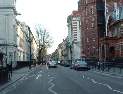 Gower Street, London WC1 with University College Hospital to the right