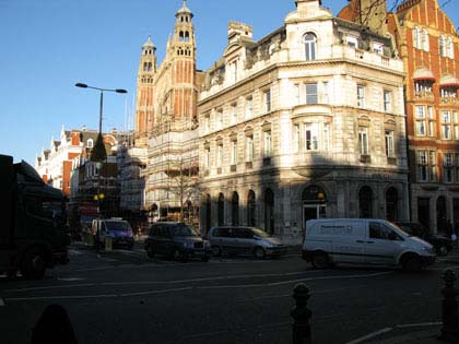 The southern end of Sloane Street in Chelsea SW1 at the junction with Sloane Square