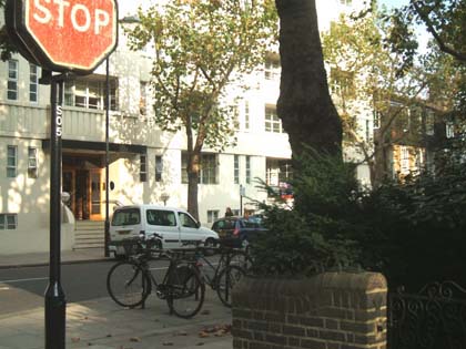 From the corner of Whitehead’s Grove with Sloane Avenue Mansions, Sloane Avenue, London SW3 behind